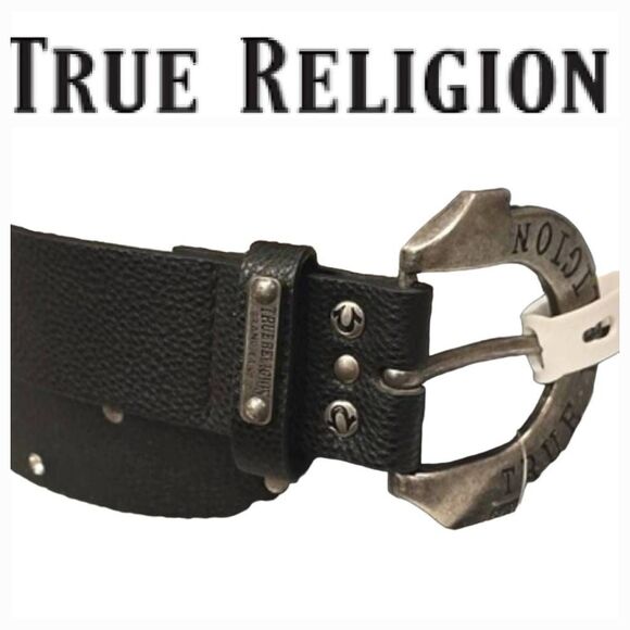 True Religion Accessories - True Religion Horseshoe Harness Rhinestone Studded Logo Belt